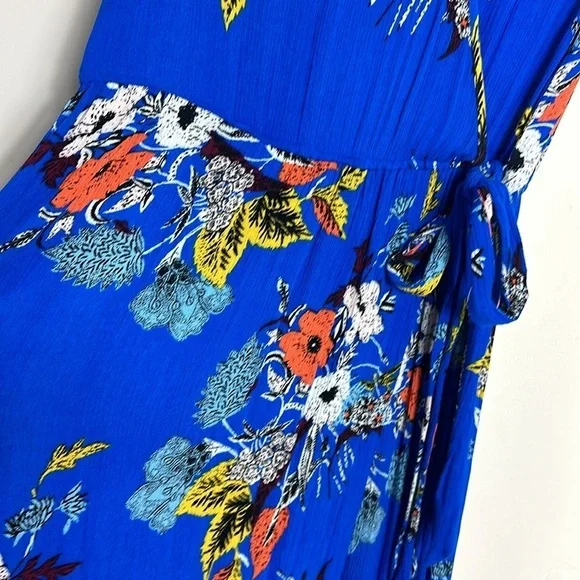Band of Gypsies Blue Floral Wrap Maxi Dress Medium - Picture 6 of 10